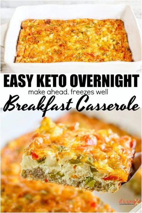 Easy Keto Overnight Breakfast Casserole - ONLY 2 NET CARBS #easy #overnight #casserole #breakfast #breakfastideas #keto #ketosis #lowcarb #lowcarbbreakfast #lowcarbdiet #ketodiet #kidfriendly #kidfriendlyrecipes Low Carb Egg Casserole, Keto Breakfast Casserole, Casserole Low Carb, Low Carb Breakfast Casserole, Low Carb Gluten Free Recipes, Desayuno Keto, Breakfast Sausage Recipes, Breakfast Egg Casserole, Breakfast Casserole Recipe