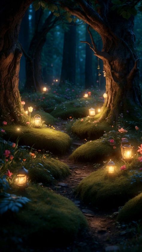 Fae Forest Aesthetic, Fairy Scene Tattoo, Whimsical Forest Aesthetic, Aesthetic Wallpaper Fairycore, Magical Background Fairytale, Fairy World Aesthetic, Into The Woods Aesthetic, Fantasy Forest Aesthetic, Enchanted Background