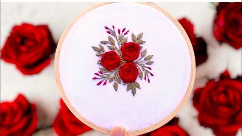 Easy Hand Embroidery: Simple Floral Bunch for Mini Hoop | Woven Rose Floral Bunch | Artometry Embordery Patterns Design Easy, Rose Stitch Embroidery Design, Easy Rose Embroidery, Woven Stitch Embroidery Design, Woven Rose Embroidery Design Patterns, Embroidery Rose Designs, Hand Stiching Designs, Hand Embroidery Simple Designs, Woven Rose Embroidery Design