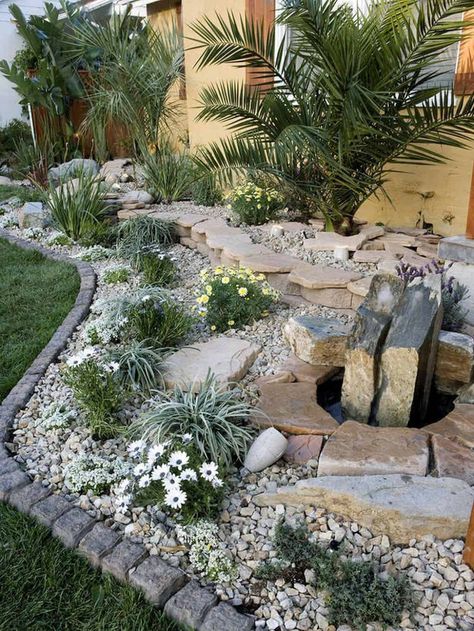 25 Most Creative And Inspiring Rock Garden Landscaping Ideas Garden With Rocks, Garden Ideas Australia, Garden Front Of House, Garden Ideas To Make, Moderne Have, River Rock Landscaping, Rock Garden Design, Easy Landscaping, Rock Garden Landscaping