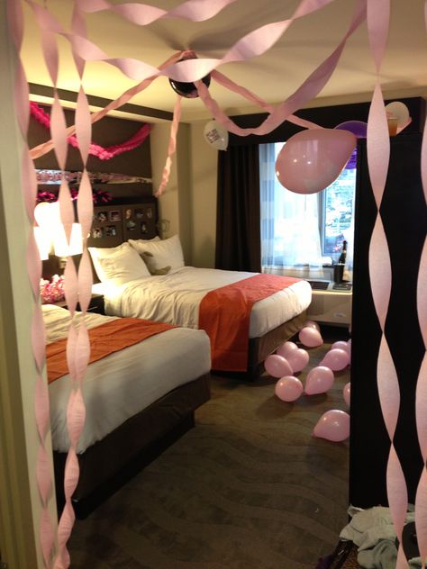 @Kimberly Peterson Wood May give you something to do during the day??  Bachelorette party decorations Hotel Sleepover Party, Bachelor Ideas, Hotel Birthday Parties, Birthday 13, Birthday Room Decorations, Fun List, Sleepover Birthday Parties, 10 Birthday, Awesome Bachelorette Party