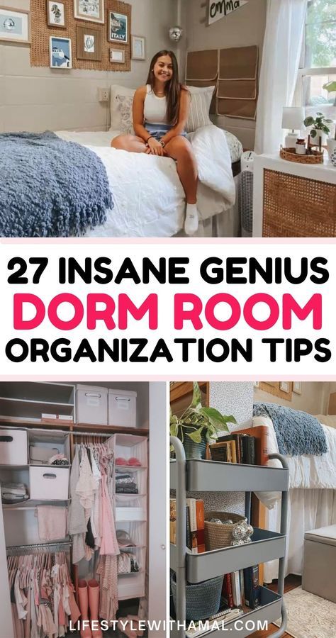 Nothing worse than a small dorm. Here are 27 genius dorm room organization ideas you'll love! From how to organize a small dorm closet to under-bed dorm storage ideas, here is everything your need for a space-saving dorm room! Small Dorm Bedroom Ideas, Organization Ideas For Dorm Rooms, Under Desk Organization Storage Ideas, College Dorm Bedroom Ideas, Over The Fridge Storage Dorm, Shoes Storage Ideas For Small Spaces, Dorm Rooms Of Mississippi And Beyond, Dorm Room Ideas Organization Life Hacks, Space Saving Dorm Ideas