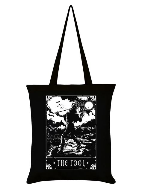 Deadly Tarot - The Fool Black Tote Bag – Grindstore Wholesale Goth Tote Bag, Tarot The Fool, Graphic Design Print, Band Merch, Diy Household, Reusable Shopping Bags, The Witch, Black Tote, Black Tote Bag