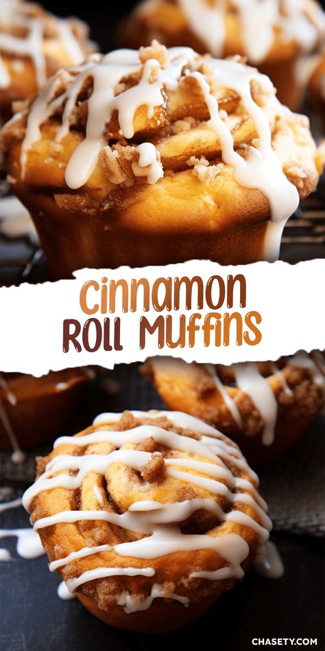 Cinnamon Roll Muffins - Chasety Pumpkin Roll Muffins, Pumpkin Cinnamon Roll Cupcakes, Cinnamon Scroll Muffins, Cinammon Muffin Recipes, Banana White Chocolate Chip Muffins, Breakfast Ideas Pastry, Muffin Topping Ideas, Cinnamon Rolls Cupcakes, Simple Fall Baking Recipes