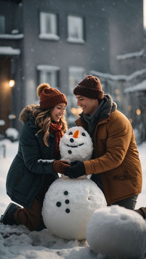 "Winter Fun: Building a Snowman Together" Christmas Stocking Display, Christmas Love Couple, Stocking Display, Winter Couple Pictures, Couple Photography Winter, Building A Snowman, Snow Couple, Snow Photoshoot, Couple Activities