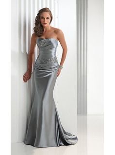 Silver Prom Dress, Silver Evening Dress, Black Bridesmaid, Strapless Evening Dress, Satin Evening Dresses, Chanel Couture, Evening Gowns Elegant, Gray Weddings, Satin Prom Dress