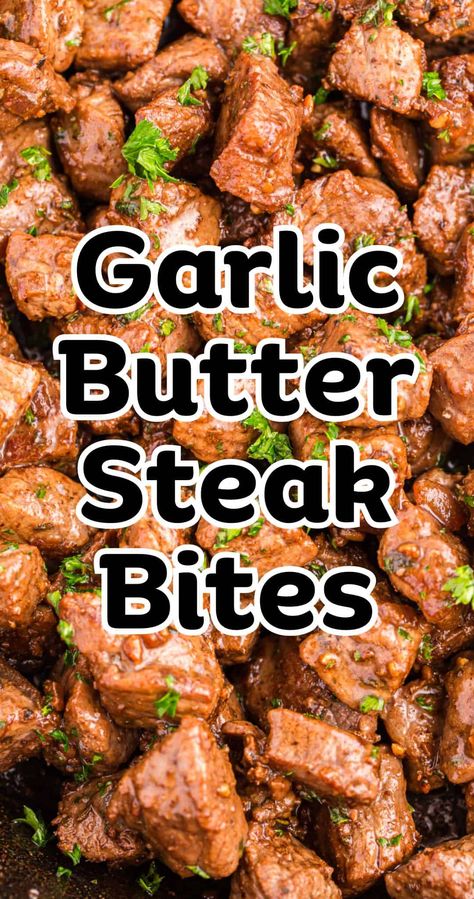 Garlic Butter Steak Bites Recipes Using New York Strip Steak, Easy Garlic Steak Bites, Tenderloin Beef Tips Recipe, Saucy Steak Recipes, Ribeye Dinner Ideas, Easy Steak Bites Recipes, Strip Steak Dinner Ideas, Garlic Steak Tips, Buttered Steak Bites