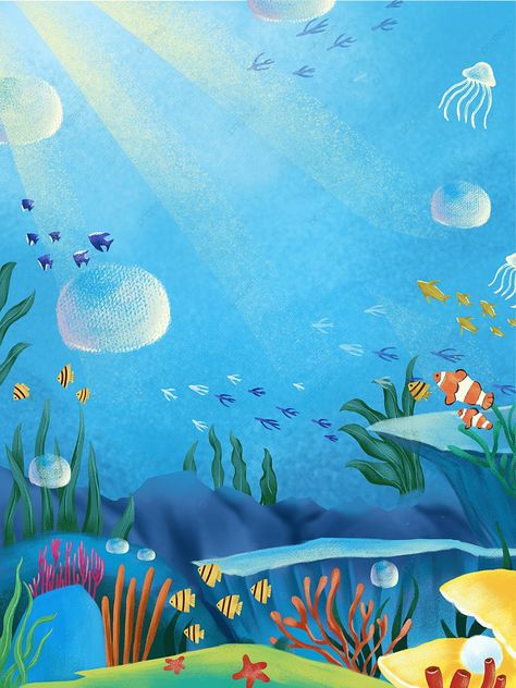 Wallpaper Backgrounds Sea Ocean, Under The Ocean Illustration, Sea World Wallpaper, Background Ocean Aesthetic, Ocean Cartoon Wallpaper, Sea Background Drawing, Sea Background For Editing, Sea Cartoon Background, Ocean Background Drawing