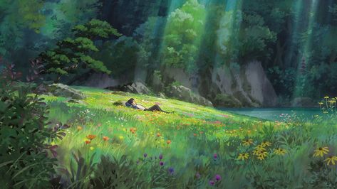 Art Studio Ghibli, Anime Landscape, Secret World Of Arrietty, Studio Ghibli Background, Ghibli Artwork, Desktop Wallpaper Art, The Secret World, Studio Ghibli Movies, Wallpaper Laptop