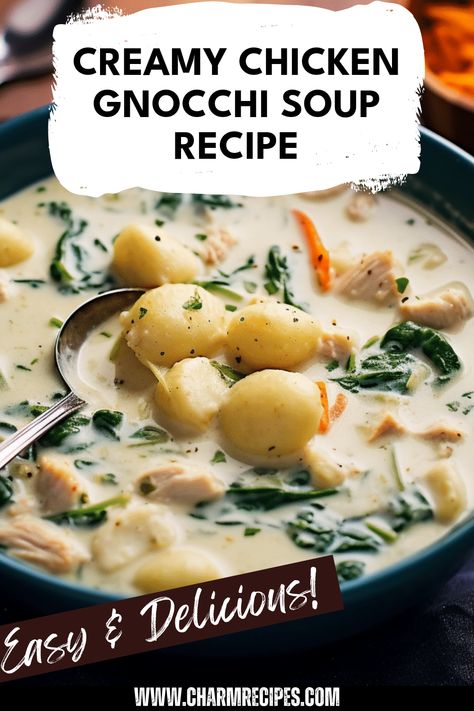 Looking for a comforting yet sophisticated dish? Try this Creamy Chicken Gnocchi Soup that combines tender chicken, fluffy gnocchi, and rich, creamy broth for a delightful meal any time of the year. Perfect for chilly evenings, this hearty soup is quick to make and packed with savory flavors that your entire family will love. Whether you're making it for a busy weeknight or meal prepping for the week, this easy-to-follow recipe will transform your kitchen into a warm haven of deliciousness. Serve it up with crusty bread for an unforgettable dining experience. Chicken Nochi Soup Recipes, Chicken Nochi Soup, Gnocci Meals Easy, Chicken Gnocchi Soup Crockpot, Gnocchi Soup Recipes, Copycat Chicken Gnocchi Soup, Gnocchi Chicken Soup, Creamy Gnocchi Soup, Creamy Chicken Gnocchi Soup