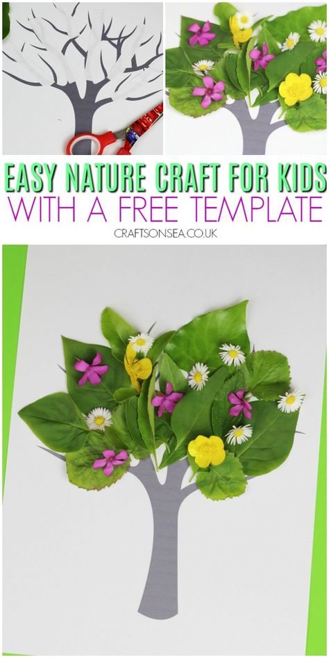 Grab the free template and make this simple nature inspired tree craft for kids #kidscrafts #naturecrafts Flowers And Trees Preschool, God Made Land And Plants Craft, Plants And Trees Preschool, Plant Art And Craft, Plants Crafts For Kids, Plant Art For Kids, Plant Crafts Preschool, Plant Crafts For Kids, Tree Crafts Preschool