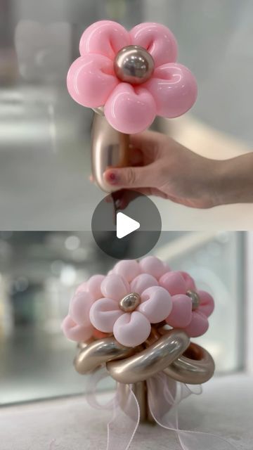 Flower Bouquet Balloon Ideas, How To Balloon Flower, Balloon Flower Bouquet Tutorial, How To Make A Bouquet Ballon, How To Make Flower Balloons Diy, Flowers Balloons Decorations, Flower Balloons Bouquet, How To Make A Flower Balloon, Flower Balloon Tutorial