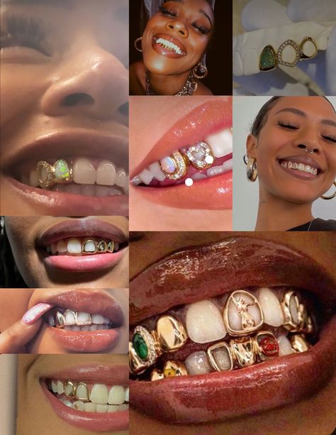 Grillz Women Teeth, Women With Grillz Gold Teeth, Grill Women Teeth, Pretty Grills Teeth, Aesthetic Grills Teeth, Flo Milli Grillz, Women’s Grill Teeth, Grills Teeth Black Women, Grill On Black Women