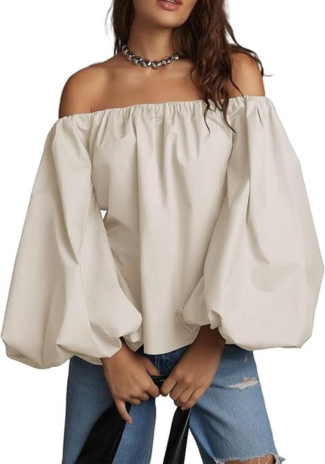 Ythomm Women Off The Shoulder Tops Trendy Puff Long Sleeve Shirts Y2k Lantern Sleeve Pleated Flowy Top Going Out Solid Blouse White at Amazon Women’s Clothing store Shirts Y2k, Tops Trendy, Off The Shoulder Tops, Shoulder Tops, Flowy Top, Blouse White, Lantern Sleeve, Off The Shoulder, Going Out