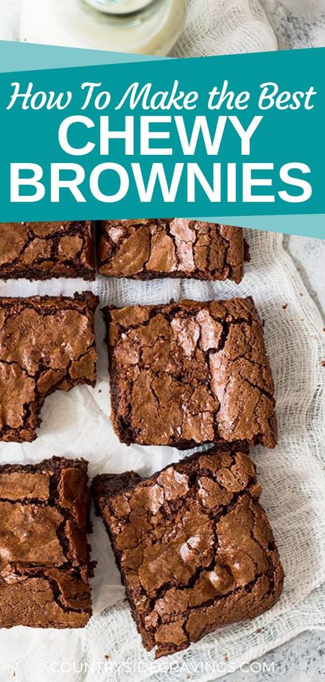 These are the best chewy brownies you'll ever make! Homemade Chewy Brownies are thick, chewy and made completely from scratch. You’ll never need a box mix again!! Homade Brownies From Scratch, Chewy Gooey Brownies, Best Chewy Brownies, Easy Chewy Brownie Recipe, Easy Chewy Brownies, Best Brownies From Scratch, Soft Chewy Brownies, Homemade Chewy Brownies, Brownie Recipes Chewy