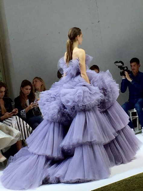 Unstoppable Song, Purple Runway, Purple Tulle Dress, Extra Dresses, Poofy Skirt, Poofy Dress, Ruffled Gown, Runway Gowns, Dress Layer