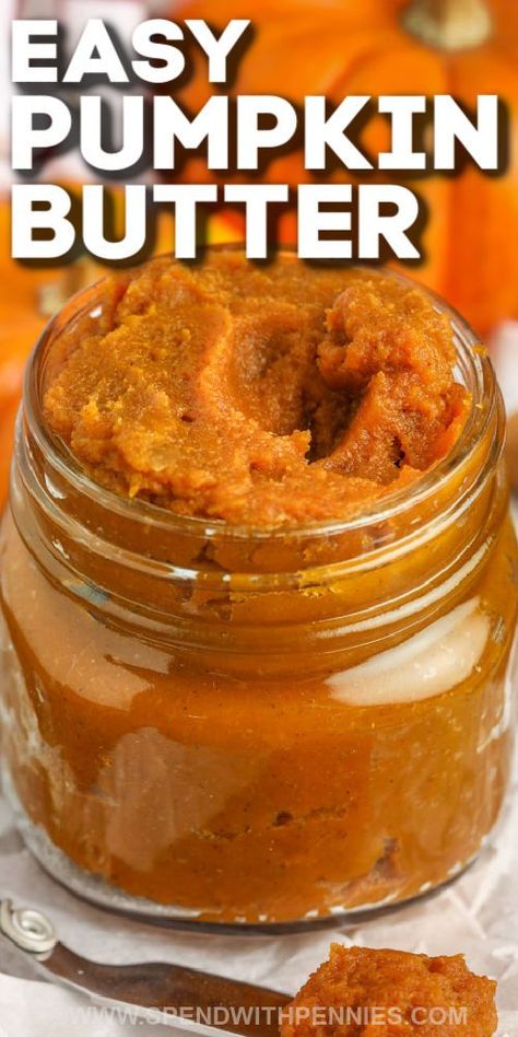 Pumpkin butter is easy to make on the stovetop with just 6 ingredients. Whip up a batch to make into Christmas gifts, or bring some to a party to share! #spendwithpennies #pumpkinbutter #spread #recipe Crockpot Pumpkin Butter Recipe, Canned Pumpkin Butter Recipe, Pumpkin Butter Recipe Canning, Easy Pumpkin Butter Recipe, Easy Pumpkin Butter, How To Make Pumpkin Butter, Pumpkin Butter Canning Recipe, Pumpkin Spread Recipe, Bunko Party