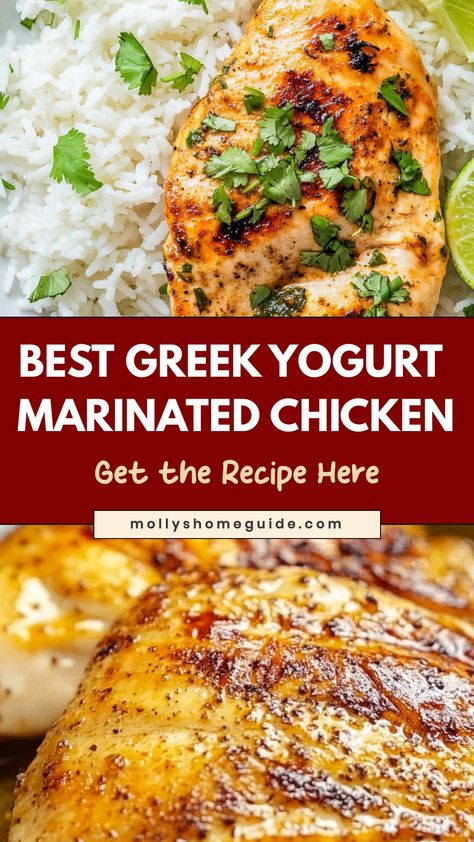 Indulge in the delicious flavors of Greek yogurt marinated chicken with this mouthwatering recipe. The creamy tanginess of the yogurt perfectly complements the juicy tenderness of the chicken, making it a delightful dish for any occasion. Whether you grill, bake, or sauté the chicken, the flavors will be simply irresistible. Try this recipe for a wholesome and satisfying meal that is sure to impress your family and friends. Chicken With Greek Yogurt Sauce, Greek Chicken With Yogurt Marinade, Quick Greek Chicken, Greek Chicken Wrap Recipes, Coconut Yogurt Chicken, Greek Yogurt Crockpot Chicken, Greek Yogurt Chicken Baked, Greek Chicken Baked Easy, Yogurt Chicken Marinade Baked