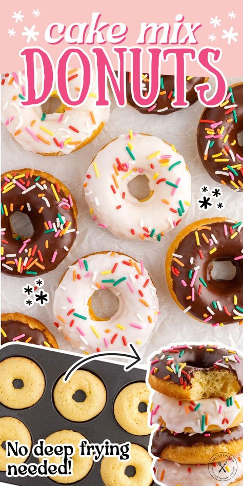 Cake Mix Flavors, Cake Mix Doughnuts, Cake Mix Donuts Recipe, Cake Donuts Baked, Donut Maker Recipes, Cake Doughnuts Recipe, Mini Donut Recipes, Cake Mix Donuts, Donut Mix