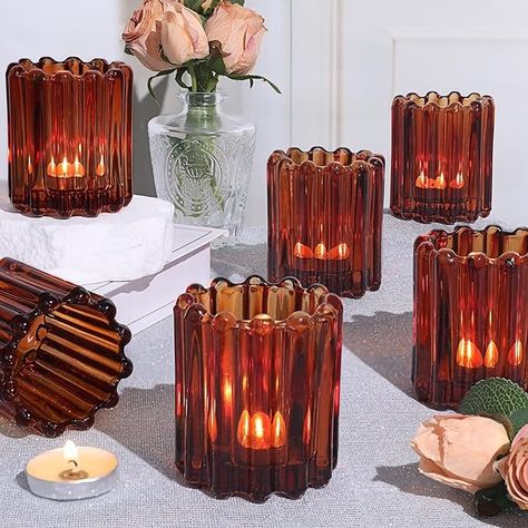 Amazon.com: HAVITI 6pcs Votive Candle Holder, Gold Glass Large Candle Holders, Tealight Candle Holder for Fall Wedding Centerpieces Dinner Party Christmas Halloween Table Decor : Home & Kitchen Forest Inspired Centerpieces, Generic Party Decor, Brown Glass Candle Holders, Fall In Love Centerpieces, Fall Baby Shower Tables, Mexican Fall Decorations, Fall Outdoor Wedding Table Decor, Retro Wedding Arch, Apartment Thanksgiving Decor