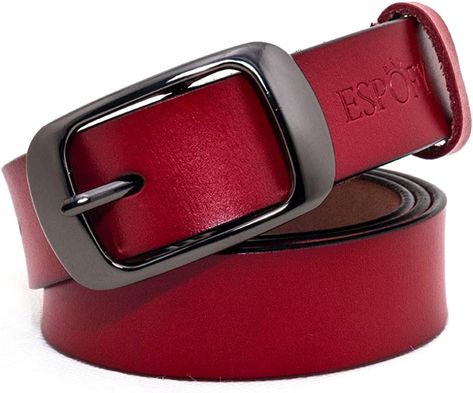 Women's Belt Genuine Leather Belt with Single Prong Alloy Buckle Red 45inch (115cm) : Amazon.ca: Clothing, Shoes & Accessories Clean Fashion, Nice Belts, Wide Leather Belt, Red Belt, Branded Belts, Belt Design, Women's Belt, Genuine Leather Belt, Elegant Gift