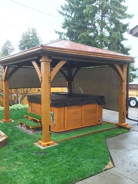 Hot Tub Gazebo Diy, Hot Tub Shelters, Small Hot Tub, Hot Tub Privacy, Hot Tub Pergola, Hot Tub Landscaping, Hot Tub Room, Hot Tub Patio, Hot Tub Designs