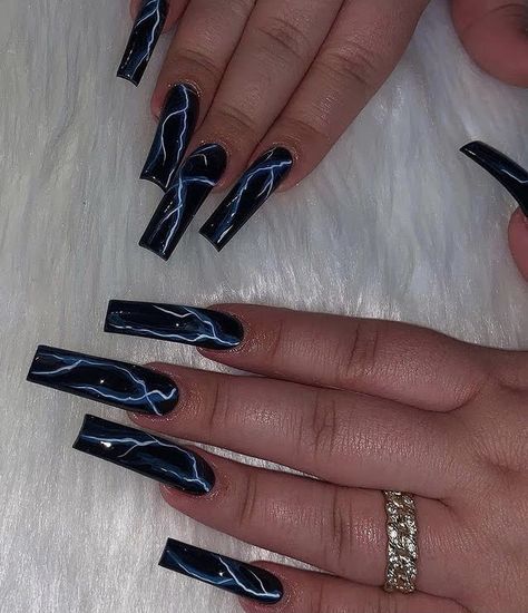 Black Nail Designs Grunge, Long Black Nails Ideas, Long Acrylic Nails Dark, Long Nails Inspiration Black, Long Nail Designs Black, Black Nails Baddie, Solid Color Nails With Design, Black Nail Inspo Coffin, Long Acrylic Nails Black