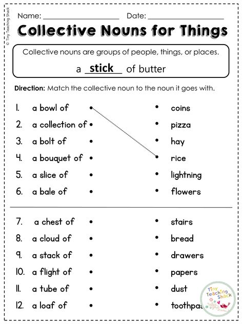 free collective nouns worksheet for second grade Common Core Language Standard Collective Nouns Worksheet, Nouns And Verbs Worksheets, Proper Nouns Worksheet, 2nd Grade Grammar, Nouns Activities, Abstract Nouns, Common And Proper Nouns, Nouns Worksheet, Collective Nouns