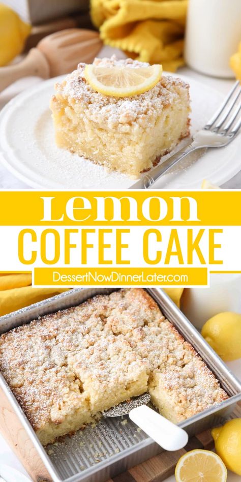 This Lemon Coffee Cake is bursting with flavor from lemon zest and juice. It's even topped with a lemony crumb streusel. Lemon lovers will adore this breakfast cake! Lemon Coffee Cake, Lemon Crumb Cake, Lemon Breakfast, Lemon Coffee, Breakfast Coffee Cake, Lemon Cakes, Streusel Cake, Crumb Cake Recipe, Cheesecake Pudding