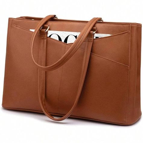 Laptop Tote Bag for Women 15.6 Inch Waterproof Leather Computer Bags Women Business Office Work Bag Briefcase Elegant Brown Laptop Bag For Office, Brown Large Capacity Laptop Bag For Business, Elegant Beige Rectangular Laptop Bag, Office Tote Bags For Women, Elegant Brown Rectangular Laptop Bag, Leather Laptop Bag For Office, Rectangular Case, Office Bags For Women, Stylish Laptop Bag, Formal Bag