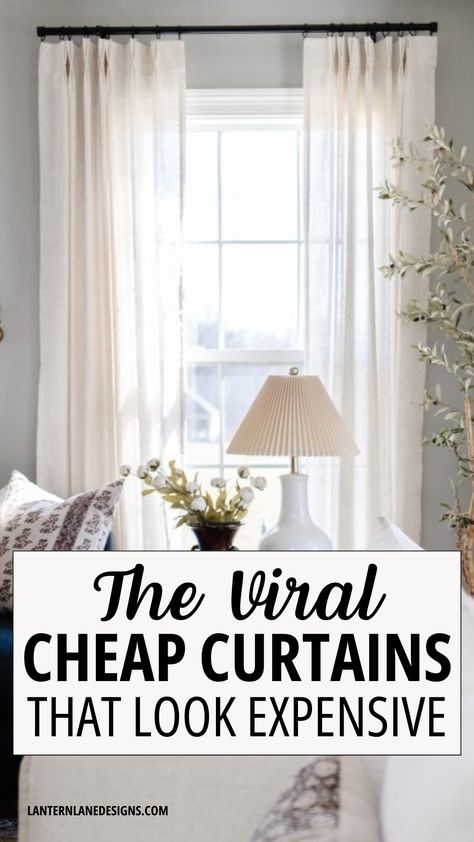 Discover the secret to luxurious windows on a budget with our roundup of the most amazing cheap curtains that look expensive. Whether you're in search of drapes that add a touch of elegance or cute curtains that brighten up a room, our selections prove you don't have to break the bank to transform your space. Elevate your home decor with these affordable finds, perfect for adding style and privacy without compromising on quality. One Way Curtains, Curtains For Big Living Room Window, Curtains On Long Wall Of Windows, Curtain Ideas For Living Room Behind Couch Window, Rooms With Sheer Curtains, Windows Next To Fireplace Curtains, Curtains For Long Narrow Windows, Raised Curtains Living Rooms, Window Curtain Alternatives