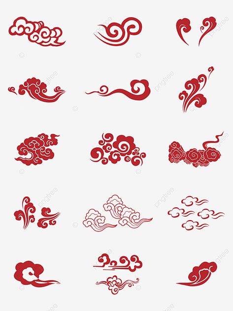 Chinese Vector Art, Red Clouds Tattoo, Red Clouds Painting, Chinese Cloud Illustration, Chinese Clouds Art, Poster Illustration Design Ideas, Red Cloud Tattoo, Chinese Design Pattern, Chinese Elements Design