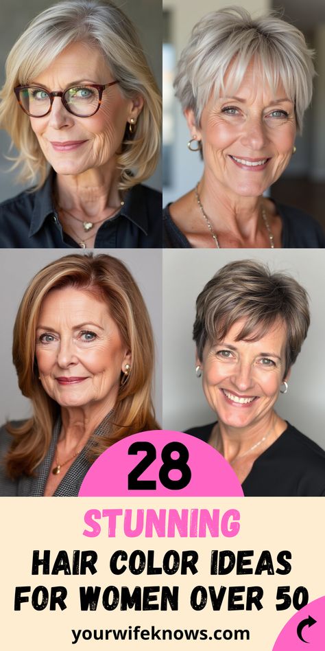 28 Brilliant Hair Color Ideas for Women Over 50 Hair Color Options For Graying Hair, Older Women Hair Color Ideas, Gray Hair Color Ideas Over 50, Hair Color Ideas For Gray Hair Over 50, Hair Color For Older Women Over 50, Gray Highlights Brown Hair Over 50, Hair Colors For Blue Eyes, Auburn Blonde, Gray Blonde