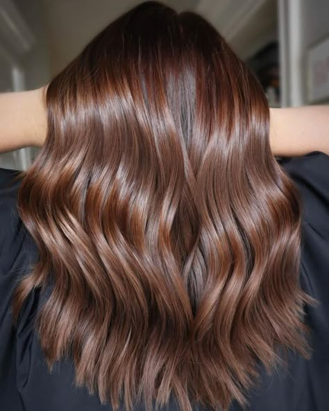 Chocolate Mousse Hair Color, Light Brown Glaze Hair, Single Color Brown Hair, Caramel Brown Hair Balayage, Cognac Hair Color, Caramel Brownie Hair, Warm Caramel Hair, April Hairstyles, Expensive Brunette Hair Color