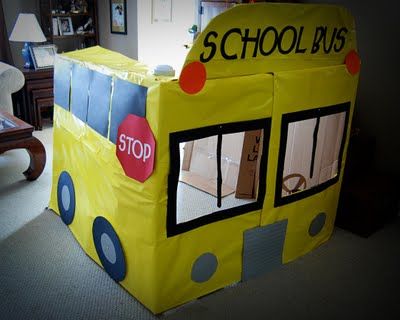 The Party Bees: The wheels on the bus go round and round Cardboard School Bus, School Bus Party, Bus Crafts, The Wheels On The Bus, Transportation Preschool, Dramatic Play Preschool, Transportation Theme, Dramatic Play Centers, Back To School Party