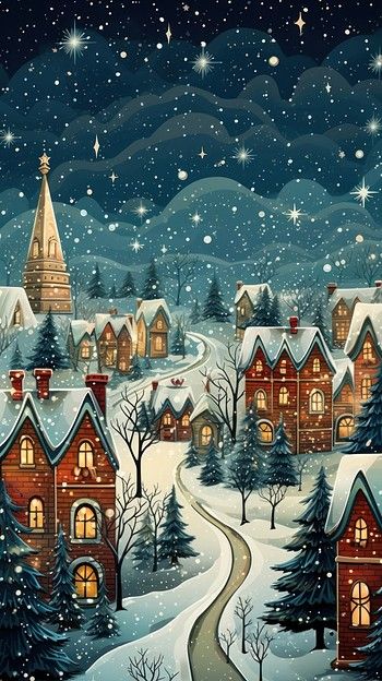 Wooden christmas old town tree | Premium Photo Illustration - rawpixel Christmas Village Clip Art, Christmas Village Wallpaper Iphone, Christmas Town Painting, Christmas Houses Illustration, Christmas City Illustration, Winter Village Illustration, Christmas Town Drawing, Christmas Town Wallpaper, Christmas Wallpaper Cozy