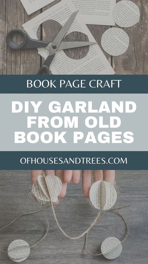 Book paper crafts are a great way to repurpose old books. This DIY garland is one of those upcycled book crafts that's easy - yet beautiful. Book Paper Garland Diy, Book Paper Wreath, Book Pages Crafts Christmas, Book Pages Garland, Book Page Crafts Diy Decoration, Crafts To Do With Book Pages, Book Backdrop Diy, Book Page Crafts Diy, Crafts With Book Pages