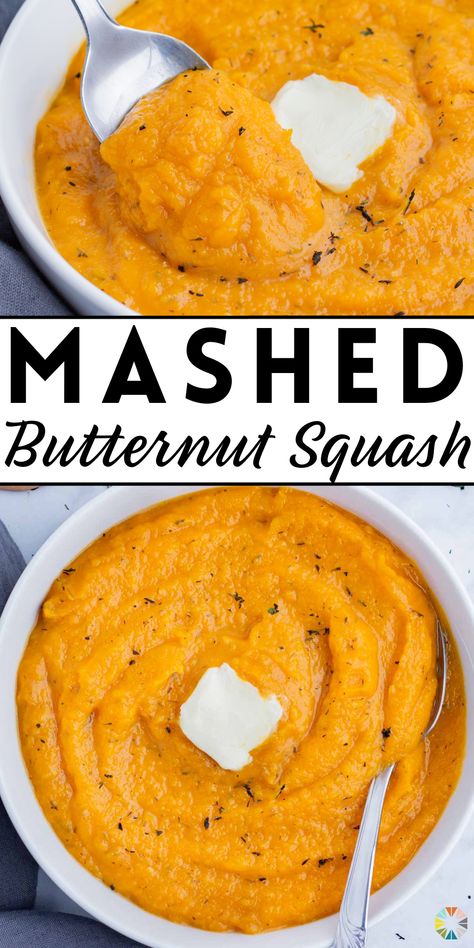 Mashed butternut squash is easy to make on busy weeknights that is packed full of flavor. Roasting this winter squash in the oven caramelizes the edges and brings out the natural sweetness. It’s then puréed with fresh herbs, garlic, and butter for a side dish worthy of a spot on the holiday table! Mashed butternut squash is a healthy alternative to classic mashed potatoes and is great for Christmas. Try this easy side recipe today! Creamed Butternut Squash, Whipped Butternut Squash, Mashed Butternut Squash Recipes, Butternut Squash Butter, Squash Mashed, Squash In Oven, Mashed Squash, Mashed Butternut Squash, Classic Mashed Potatoes