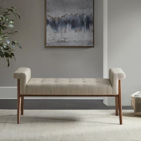 George Oliver Ciera Bench & Reviews | Wayfair Bench Bottom Of Bed, Corridor Bench, Frame Composition, Upholstered Bench Seat, Contemporary Stools, Accent Bench, Tan Fabric, Bedroom Bench, Living Room Collections