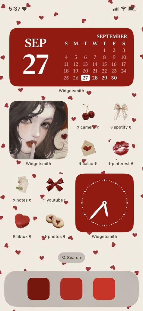 Red Wallpaper Iphone Widget, Red Lockscreen Ios 16, Lovecore Phone Layout, Pink And Red Phone Layout, Red Widget Homescreen, Dark Red Homescreen Ideas, Coquette Red Aesthetic Wallpaper, Hello Kitty Phone Theme Red, Love Phone Theme