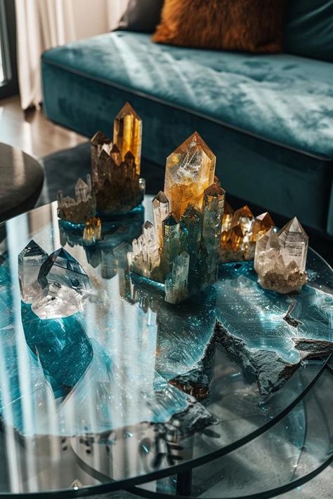 How To Elegantly Display Crystals At Home Crystal Display Ideas Bedroom, Crystal Placement In Home, Ways To Display Crystals, Starry Sky Nursery, Crystal Display Ideas, Black And Gold Bedroom, Crystals At Home, Ceiling Lighting Ideas, Display Crystals