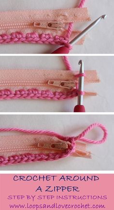 How to crochet around a zipper. Photos and instructions, plus a pattern for a zip-up pouch. Bamboo Ideas, Bandeau Au Crochet, Projek Menjahit, Confection Au Crochet, Garden Designs, Crochet Instructions, Crochet Stitches Patterns, Bag Crochet, Crochet Bag Pattern