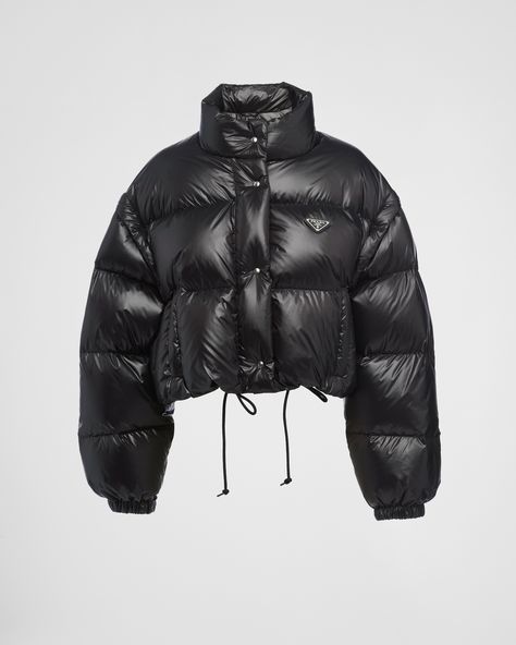 Black Re-Nylon cropped convertible down jacket | PRADA Prada Coat, Prada Jacket, Removable Sleeves, Detachable Sleeves, Cropped Puffer Jacket, Expensive Clothes, Black Puffer Jacket, Skiing Outfit, Puffy Jacket