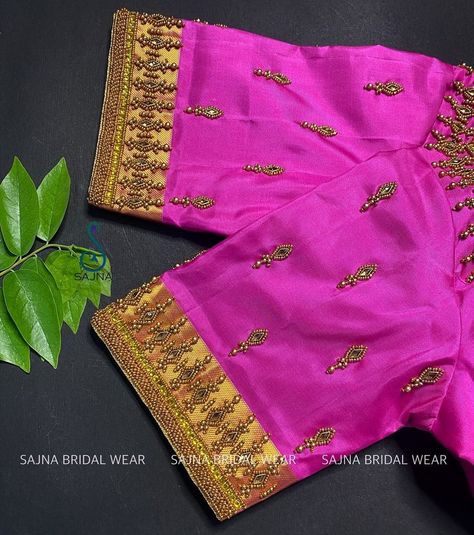 Pink Blouses, Maggam Works, Simple Embroidery Designs, Elegant Blouse Designs, Simple Embroidery, Hand Embroidery Design Patterns, Blouse Work, Hand Embroidery Design, Design Patterns