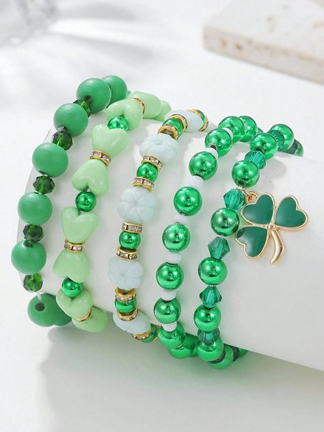 Heishi Bracelets, San Patrick, Women's Jewelry Sets, Stackable Bracelets, String Bracelet, Stamped Jewelry, Beaded Stretch Bracelet, St Patrick’s Day, Charm Bracelets