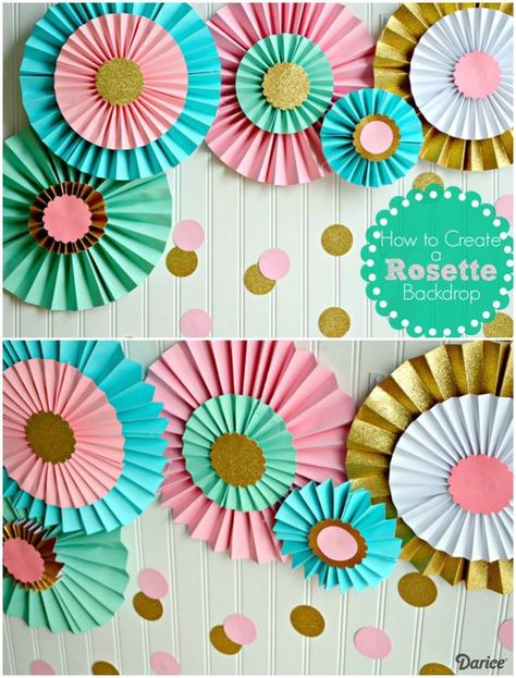 How to Make Paper Rosettes For a Party Backdrop                              … Paper Decorations Diy, Anniversaire Diy, Paper Rosettes, Make Paper, Party Backdrop, Birthday Backdrop, Diy Party Decorations, Diy Birthday, How To Make Paper