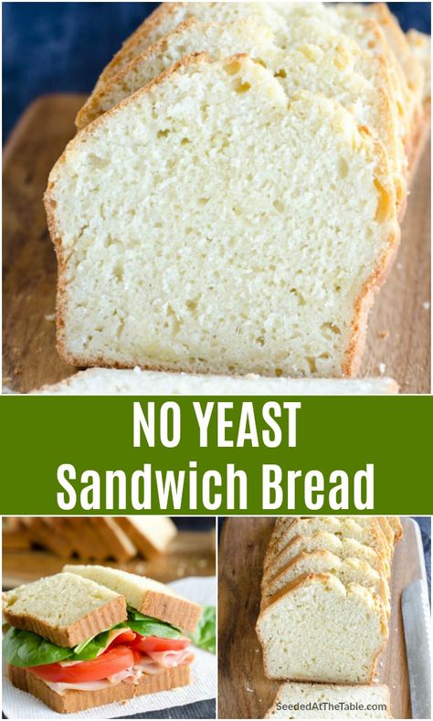 Want to make bread but have no yeast? This homemade sandwich bread recipe proves EVEN YOU you can make delicious sliced bread without yeast! Yeast Sandwich Bread, Homemade Bread Without Yeast, Yeast Free Recipes, Bread Without Yeast, Pinterest Collage, Homemade Sandwich Bread, Sandwich Bread Recipe, Yeast Free Breads, No Yeast Bread