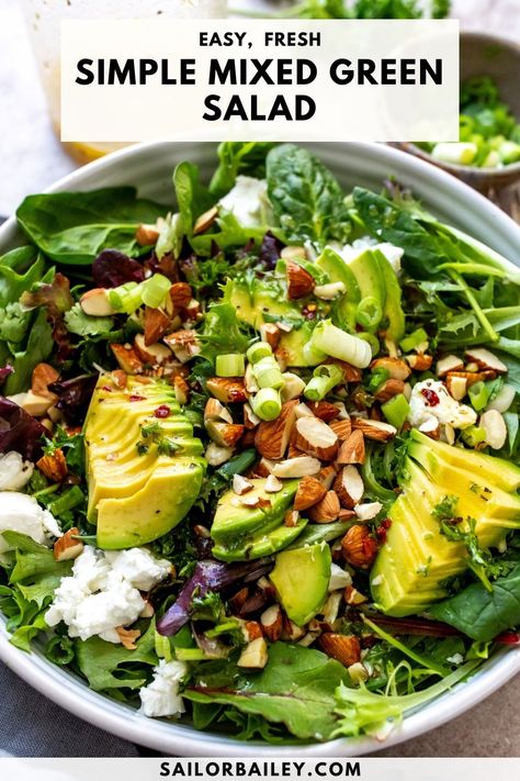 A delicious, nutrient dense Mixed Green Salad full of flavors from simple ingredients with an optional homemade dressing.   via @sailor_bailey Mixed Green Salads, Sugar Free Recipes Dinner, Green Salad Recipes Healthy, Plant Based Salads, Green Salad With Chicken, Diy Salad Dressing, Mixed Greens Salad, Sailor Bailey, Mixed Green Salad