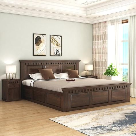 SONA ART & CRAFTS Solid Sheesham Wood King Size Bed with Storage | Wooden King Size Cot Bed | Double Bed with Box Storage Furniture for Bedroom Living Room Home - K_03 (Mahogany Finish) King Size Wooden Bed, Cot With Storage, Wood King Size Bed, Sona Art, King Size Bed With Storage, Wooden Bed With Storage, Sheesham Wood Furniture, Bed Furniture Set, Wooden King Size Bed