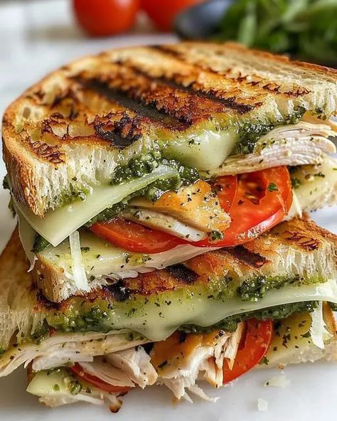 Gourmet Chicken Pesto Sourdough Sandwich Pesto Sourdough, Sourdough Sandwich Recipes, Pesto Sandwich Recipe, Sourdough Sandwich Bread Recipe, Chicken Pesto Sandwich, Chinese Chicken Salad Recipe, Artisan Sourdough, Pesto Sandwich, Gourmet Chicken